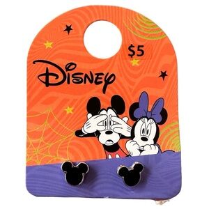 Disney Merchandise Mickey Mouse Shaped Black and Silver Stud Earrings